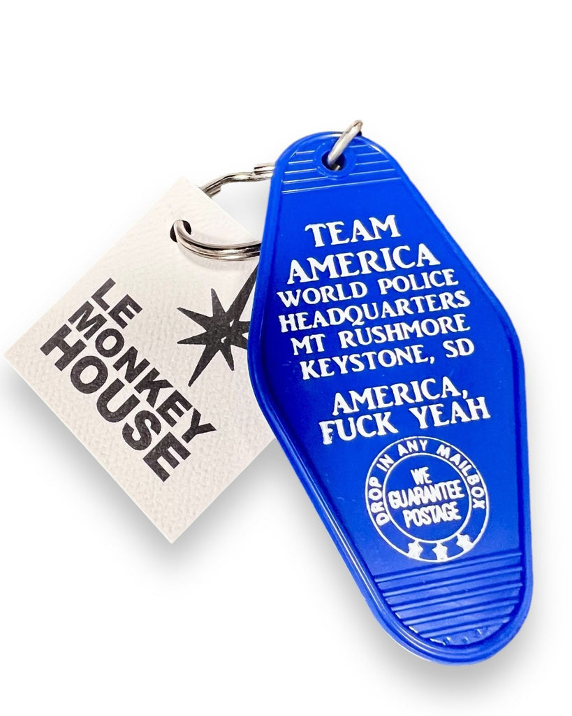 Team America Retro Motel Keychain by Three Sisters Design Co, Sold by Le Monkey House - Fuck Yeah!