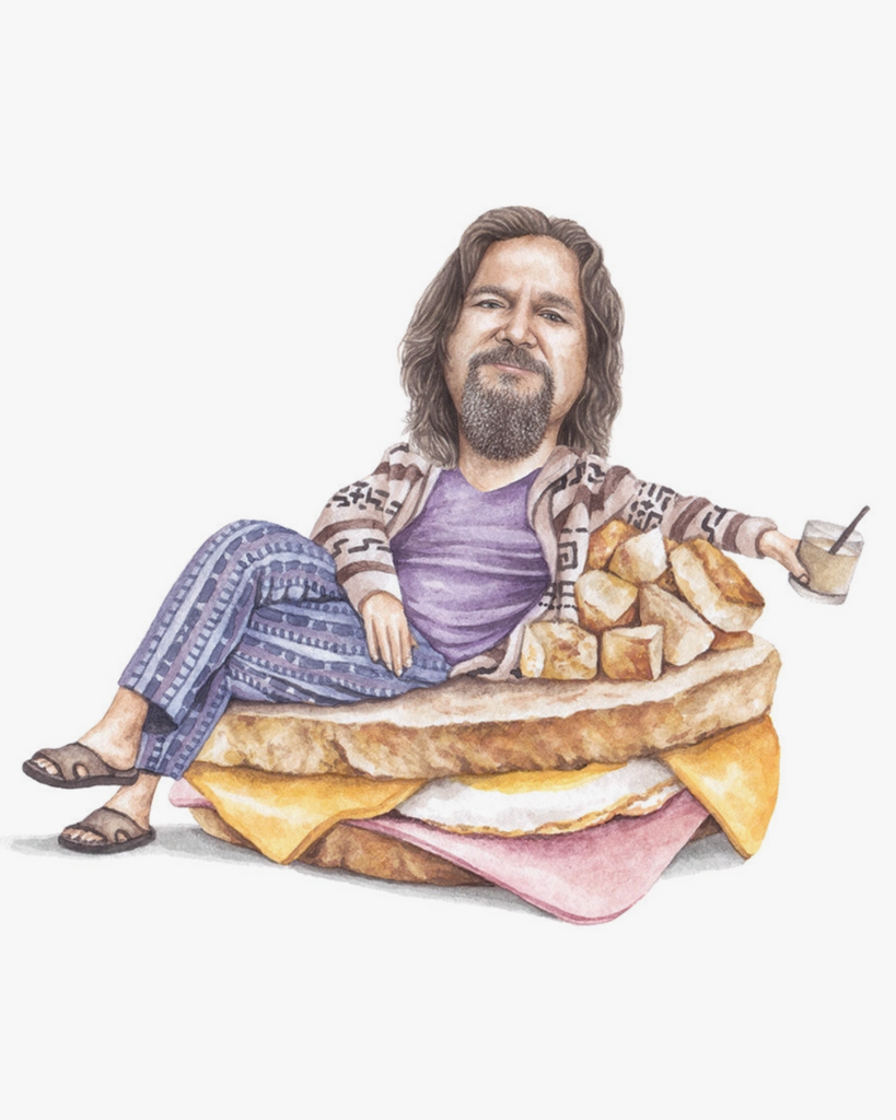 The Dude, Big Lebowski celebs on Sandwiches 8x10 watercolor print sold by Le Monkey House