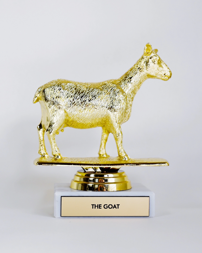 The goat trophy greatest of all time trophy by Johnny and June sold by Le Monkey House