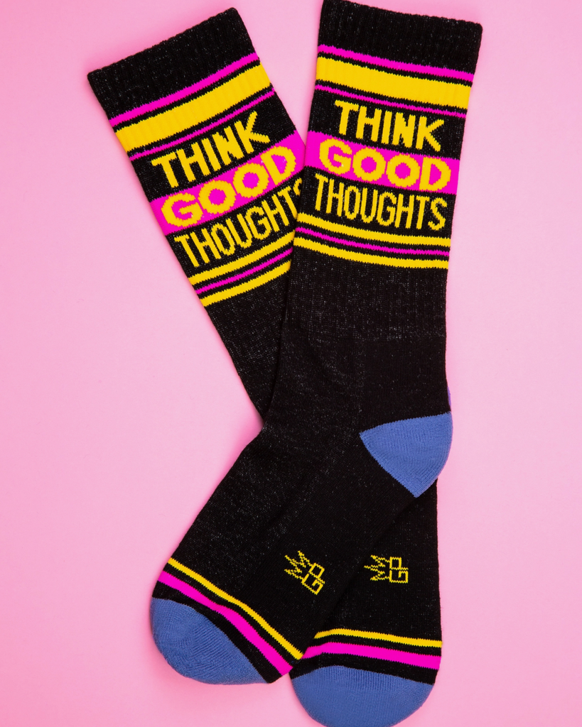 Think good thoughts retro gyms socks tube socks, by Gumball poodle Sold by Le Monkey House