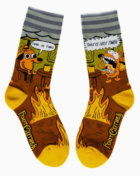 This Is Fine, this is not fine - fire - Socks by Footclothes sold by Le Monkey House