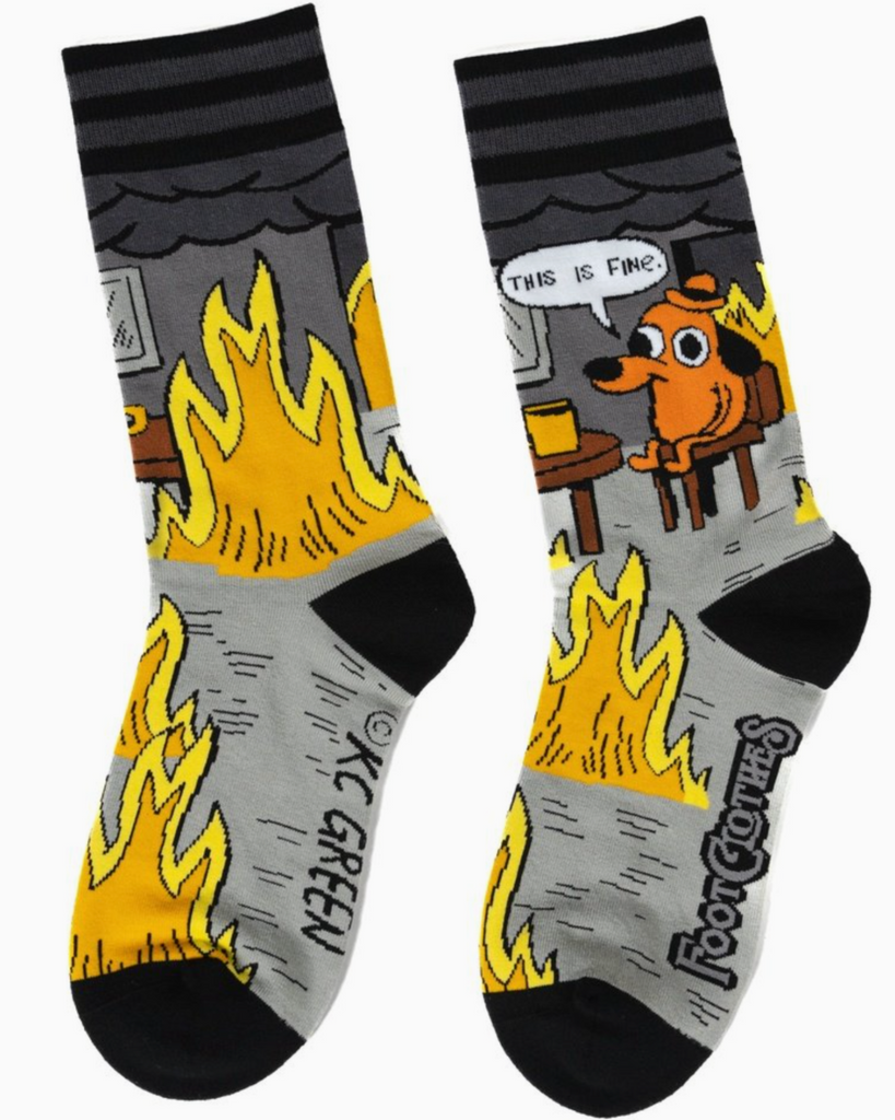 This is fine, everything's fine socks by Footclothes, Colorado Sold by Le Monkey House