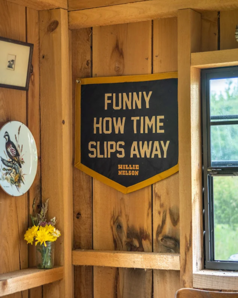 Funny How Time Slips away Willie nelson lyrics felt camp flag by Oxford Pennant sold by Le Monkey House