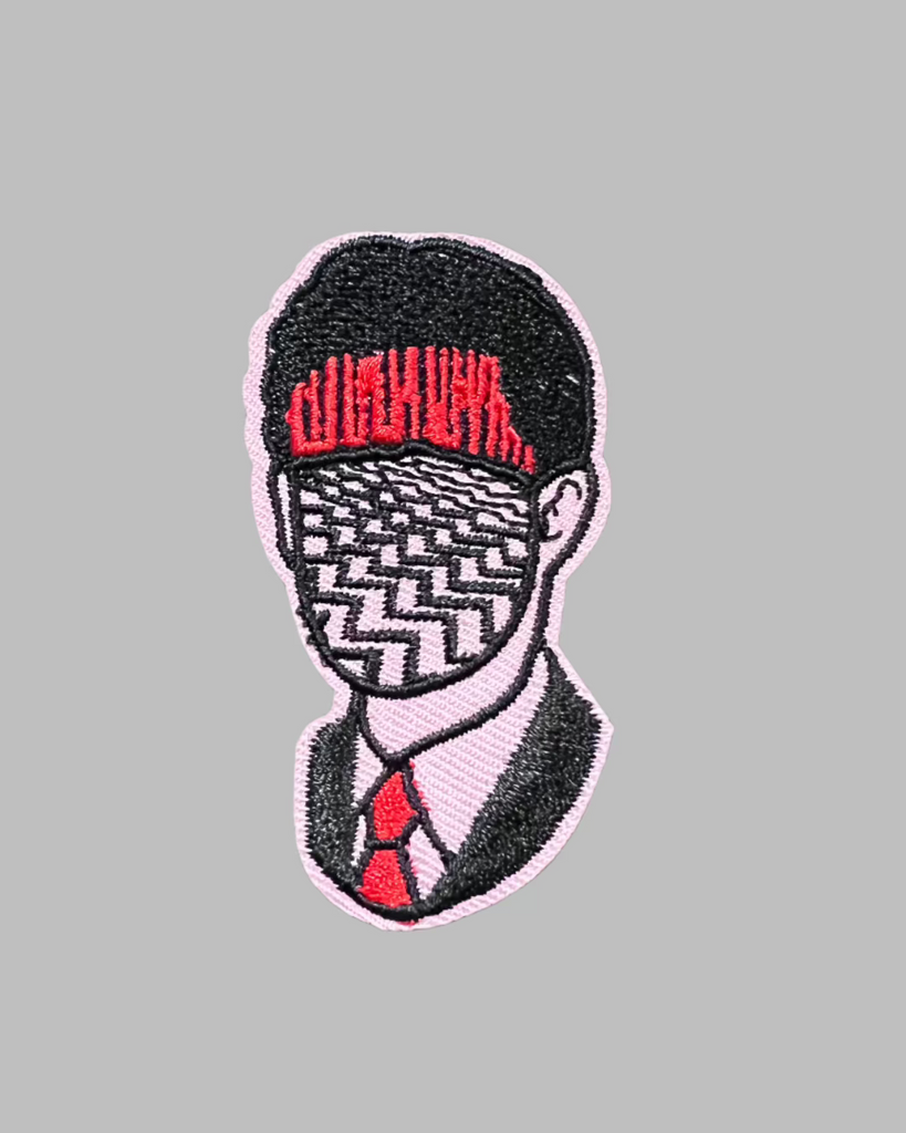 Twin peaks head illustration embroidered iron-on patch sold by Le Monkey House