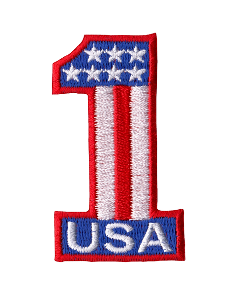 USA number one retro vintage style embroidered iron on sew on patch by Square Deal Recordings sold by Le Monkey House