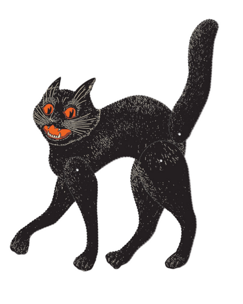 Vintage Halloween jointed black cat decoration by Beistle sold by Le Monkey House
