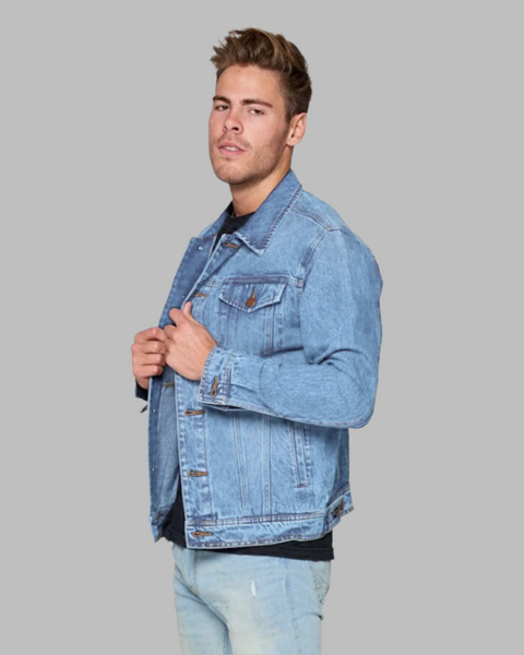 Vintage Light Blue Denim Jacket Front by Red Label Patrol Jeans sold by Le Monkey House