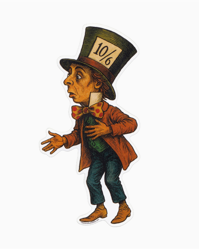 Vintage style mad hatter sticker by Square Deal Recordings sold by Le Monkey House