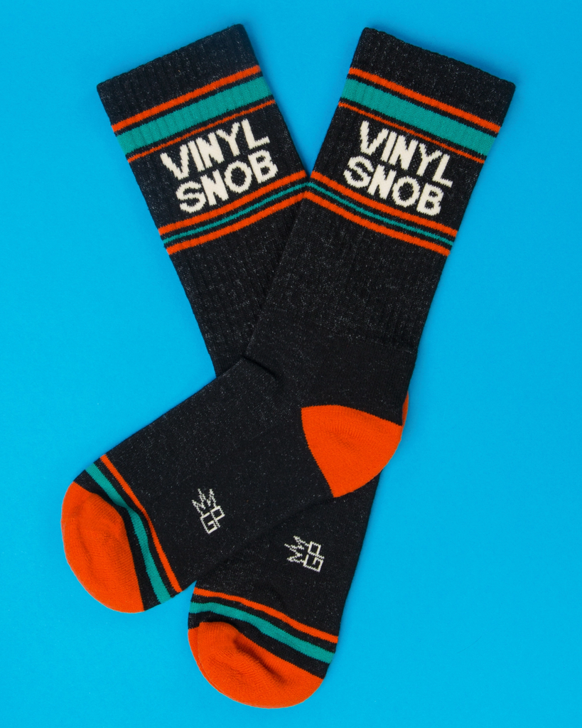 Vinyl Snob vintage, retro gym socks by Gumball Poodle sold by Le Monkey House