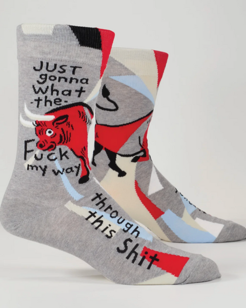 Just gonna' what the fuck my way through this shit funny red bull men's socks by Blue Q sold by Le Monkey House Culpeper, Virginia