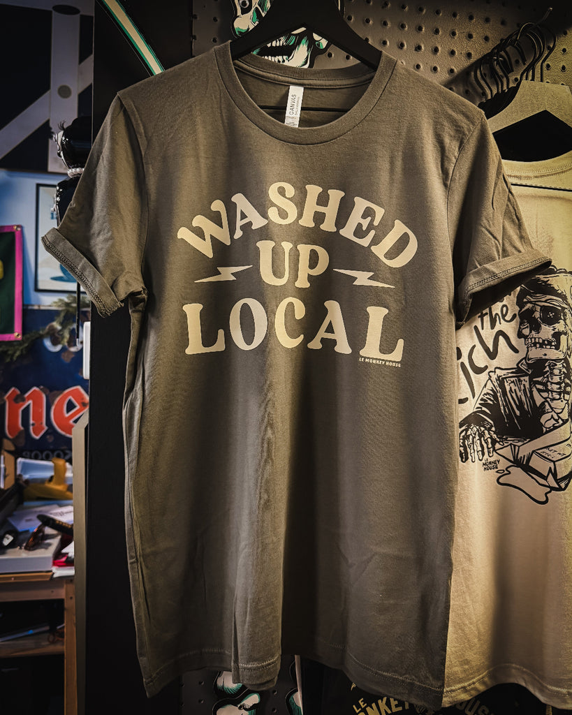Washed Up Local T Shirt, Tee, Vintage Style, Designed, sold, and printed by Le Monkey House, Culpeper, Virginia