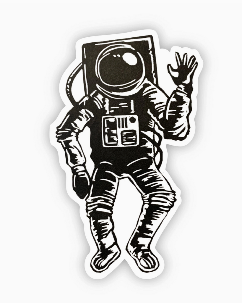 Waving Spaceman Sticker, waterproof, water bottle, skateboard - by Big Moods sold by Le Monkey House