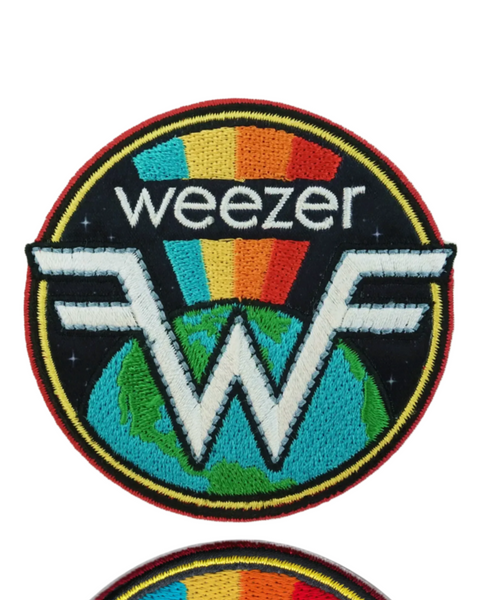 Weezer earth rainbow logo embroidered iron on patch by Square Deal Recordings sold by Le Monkey House