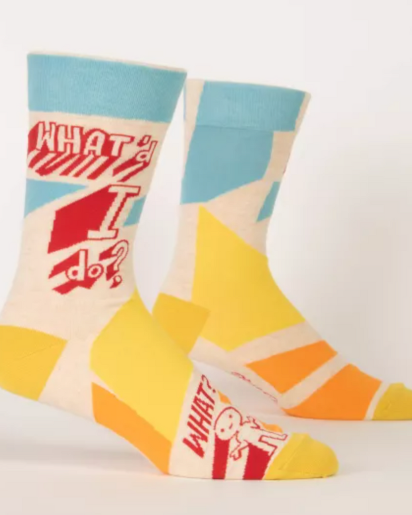 What'd I do? Funny men's socks by Blue Q sold by Le Monkey House Culpeper, Virginia