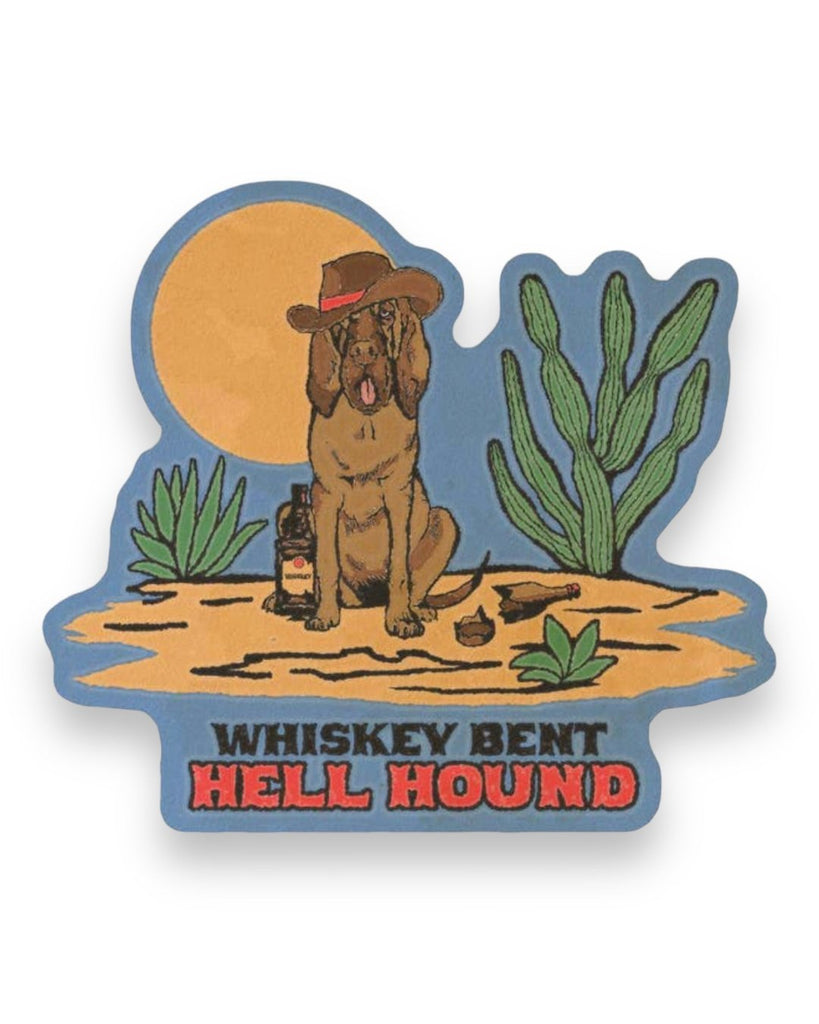 Whiskey Bent Hell Hound Bloodhound Cowboy Sticker by Clusterfunk Studio Sold by Le Monkey House