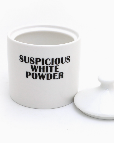 Suspicious White Powder, Funny Sugar bowl by Lenny Mud USA Sold by Le Monkey House