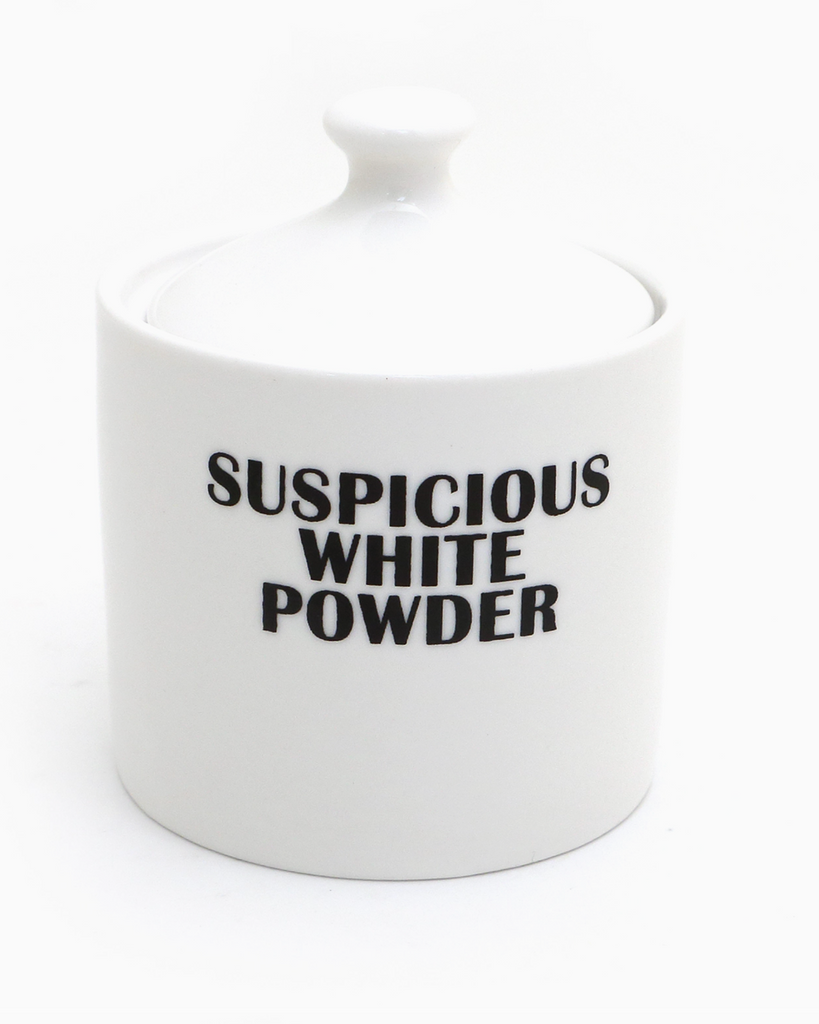 Suspicious White Powder, Funny Sugar bowl by Lenny Mud USA Sold by Le Monkey House