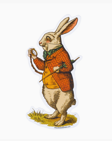 Vintage style illustration white rabbit, vinyl sticker by Square Deal Recordings sold by Le Monkey House