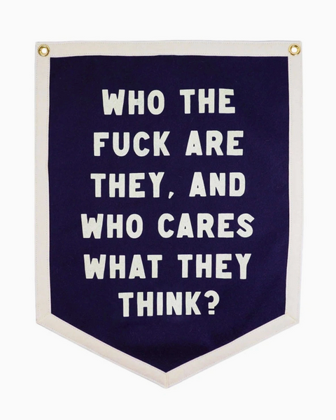 Who are they and who cares Camp Flag by Oxford Pennant sold by Le Monkey House