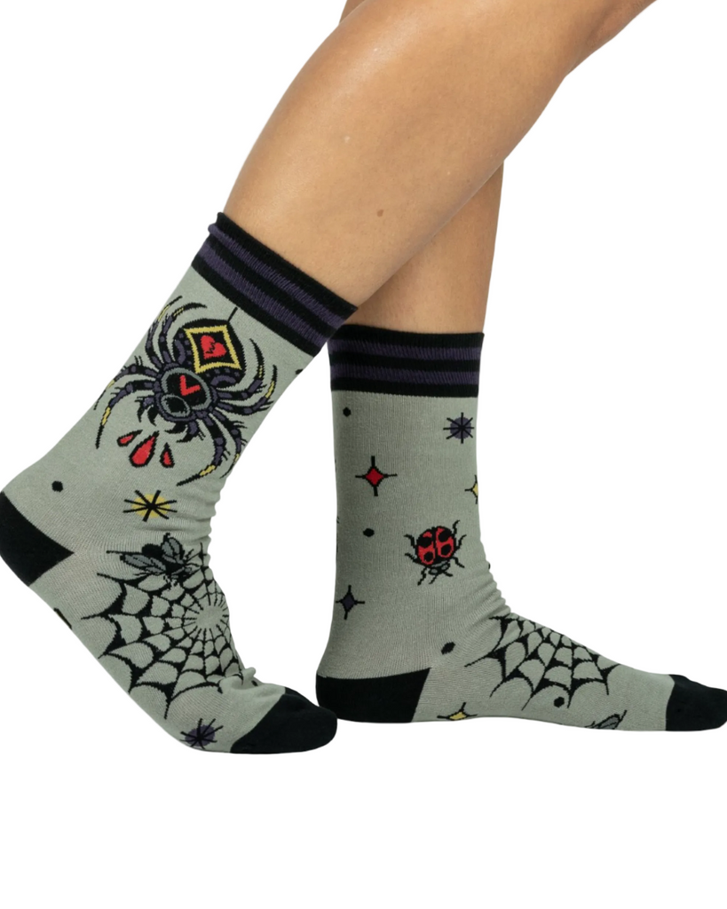 Widow's Web, Black Widow crew socks by Footclothes, sold by Le Monkey House
