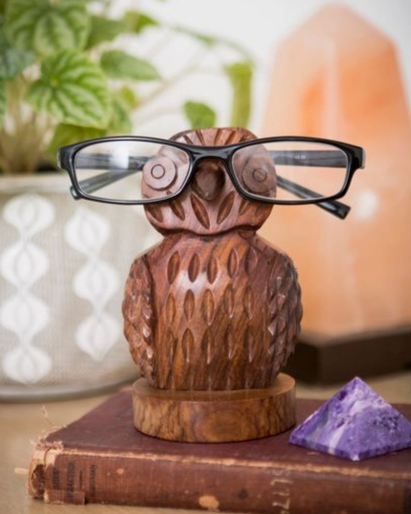 Carved wooden glasses holder by Matr Boomie Fair Trade - sold by Le Monkey House
