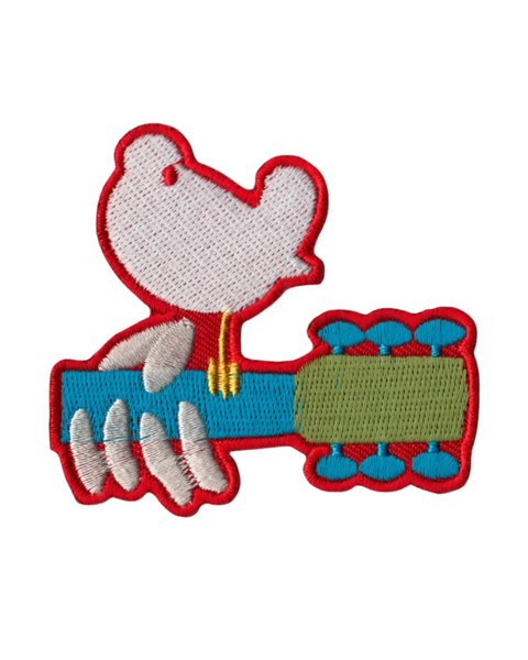 Woodstock logo dove and guitar iron on sew on patch by Square Deal Recordings sold by Le Monkey House