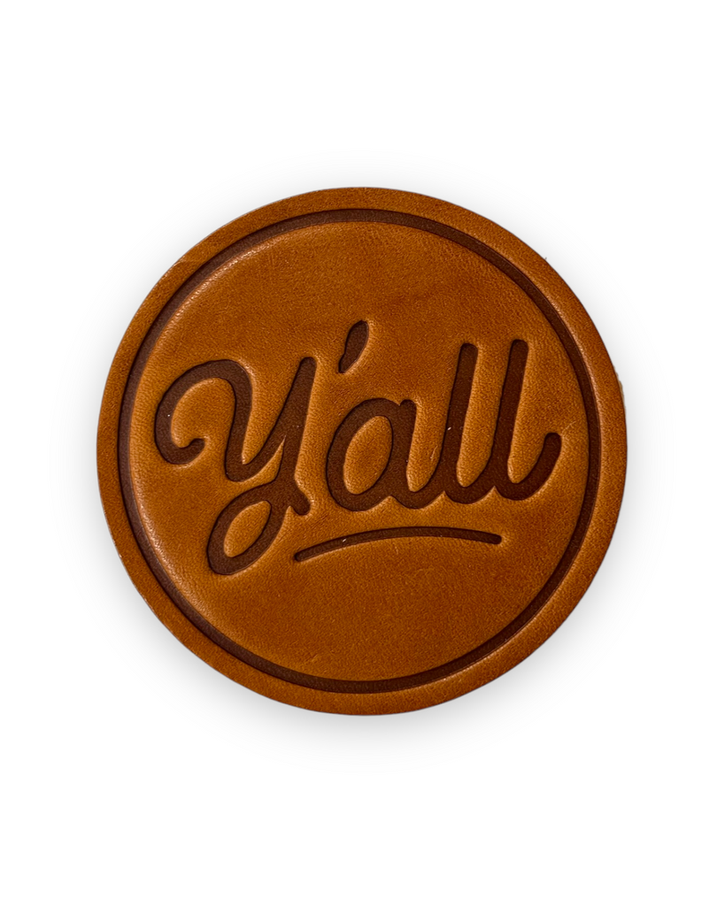 Y'all Genuine Leather Handstamped Coaster by Sugarhouse Leather Sold by Le Monkey House