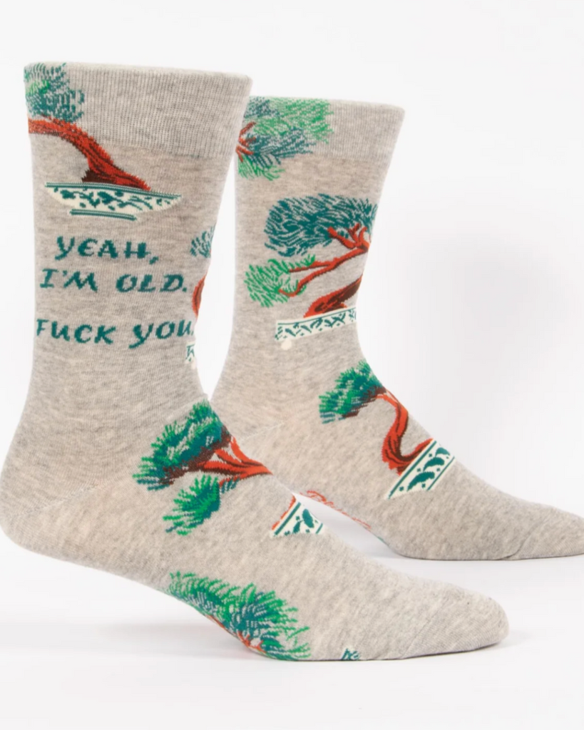 Yeah, I'm old, fuck you funny, bonsai tree, men's socks by Blue Q sold by Le Monkey House Culpeper, Virginia