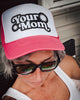 Your mom trucker hat in white and hot pink by Le Monkey House