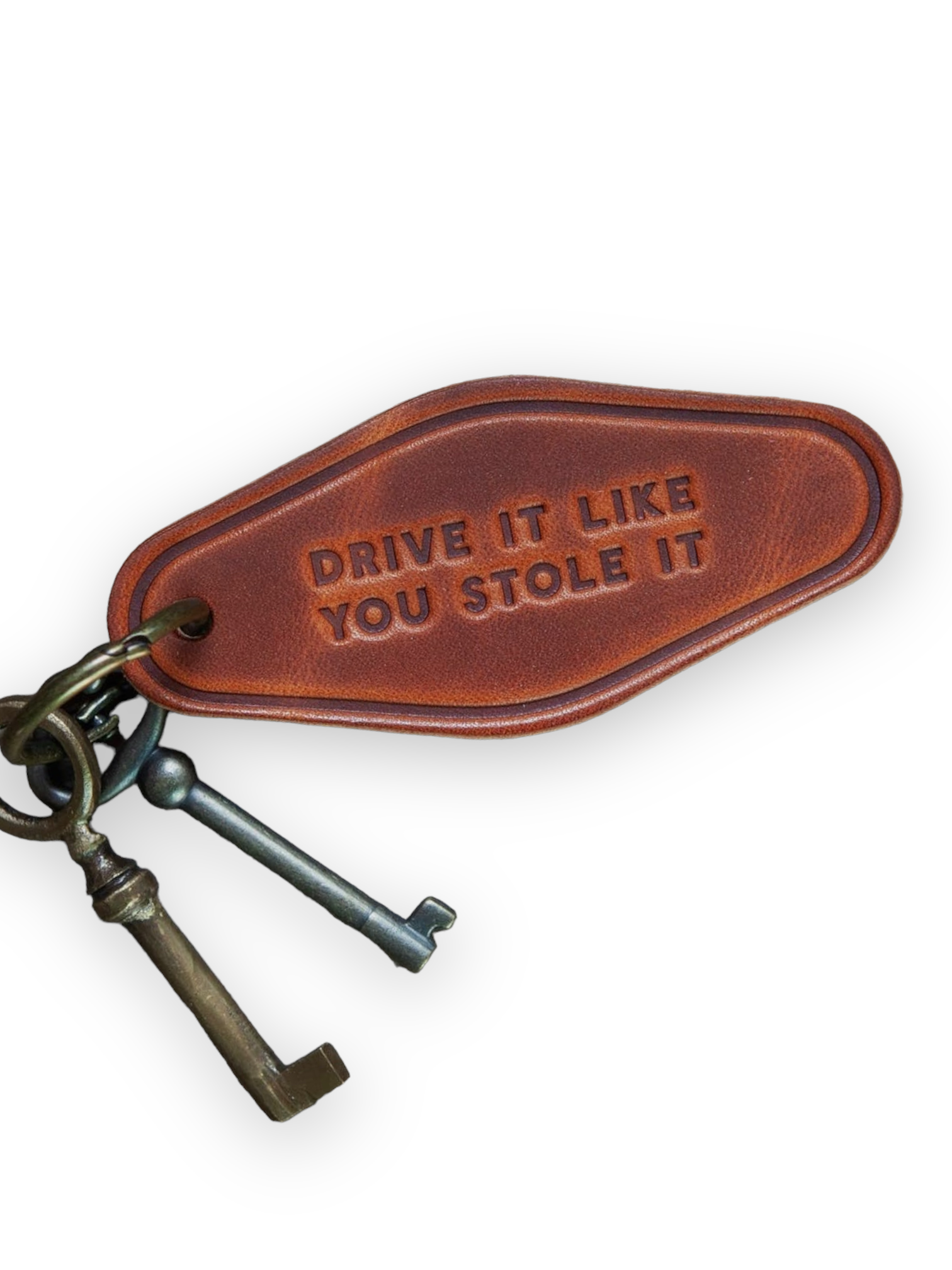 Drive It Like You Stoke It Genuine Handmade Leather keychain by Sugarhouse Leather Sold by Le Monkey House