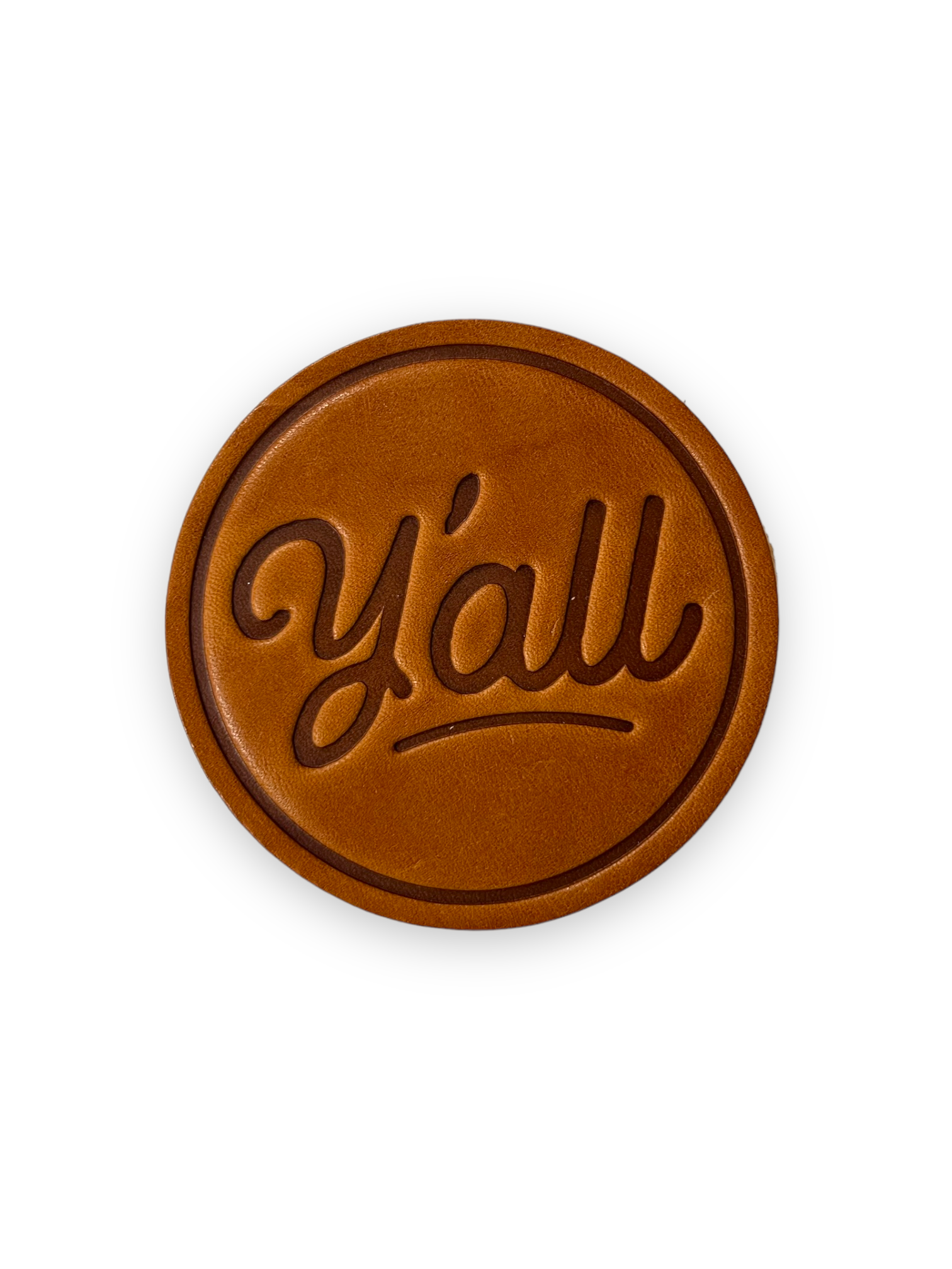 Y'all Genuine Leather Handstamped Coaster by Sugarhouse Leather Sold by Le Monkey House