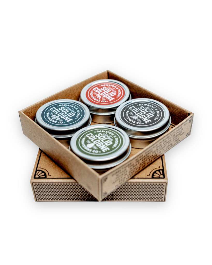 Solid Cologne Sample Set, Aroostook, Hurytt, Tuskalusa, Motega Handcrafted in the United States Sold by Le Monkey House