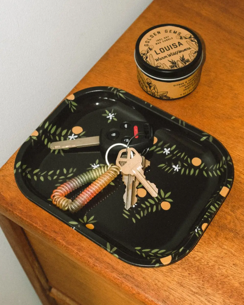 Black orange blossom trinket tray by Golden Gems sold by Le Monkey House