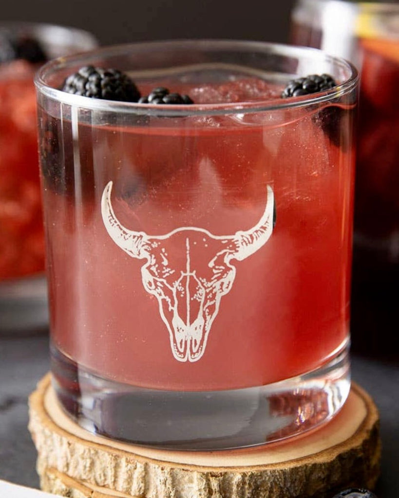 Longhorn cow skull whiskey rocks glass by Counter Couture sold by Le Monkey House