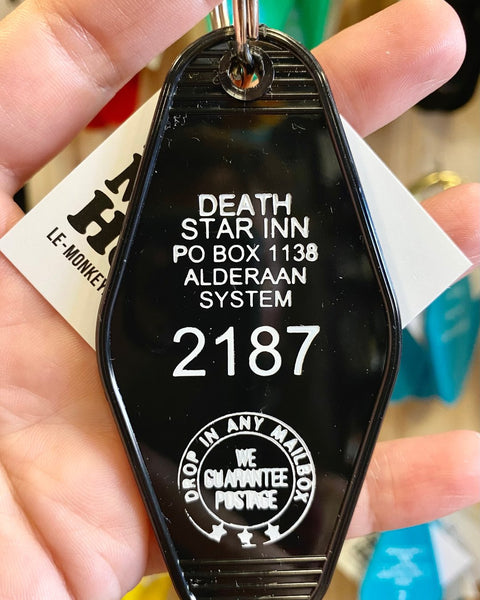 Vintage Retro style motel hotel keychain/keyring/key fob - The Death Star Inn, Star Wars, Sold by Le Monkey House