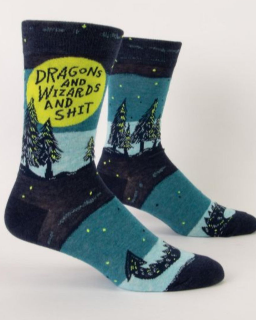 Dragons and wizards and shit men's crew socks by Blue Q Sold by Le Monkey House