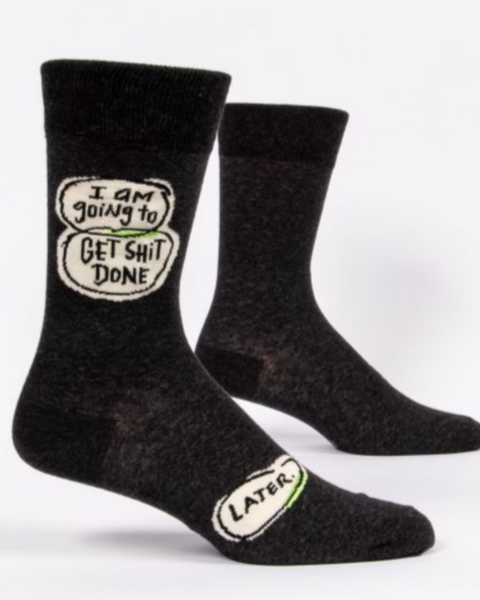 I am going to get shit done later men's socks by Blue Q sold by Le Monkey House Culpeper, Virginia