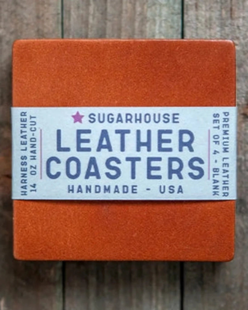Sugarhouse leather handmade genuine leather coaster set, Made in Milwaukee Wisconsin Sold by Le Monkey House