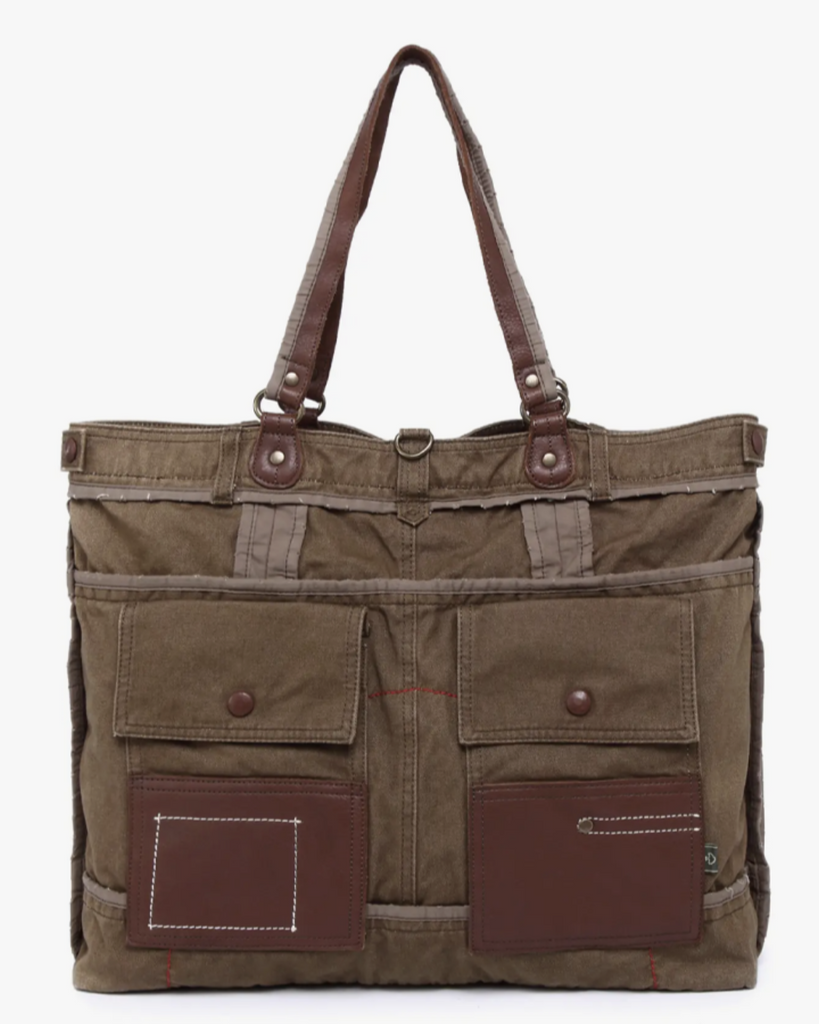 Lake Toya Cotton and leather large tote bag by TSD Brand, Sold by Le Monkey House - Olive green