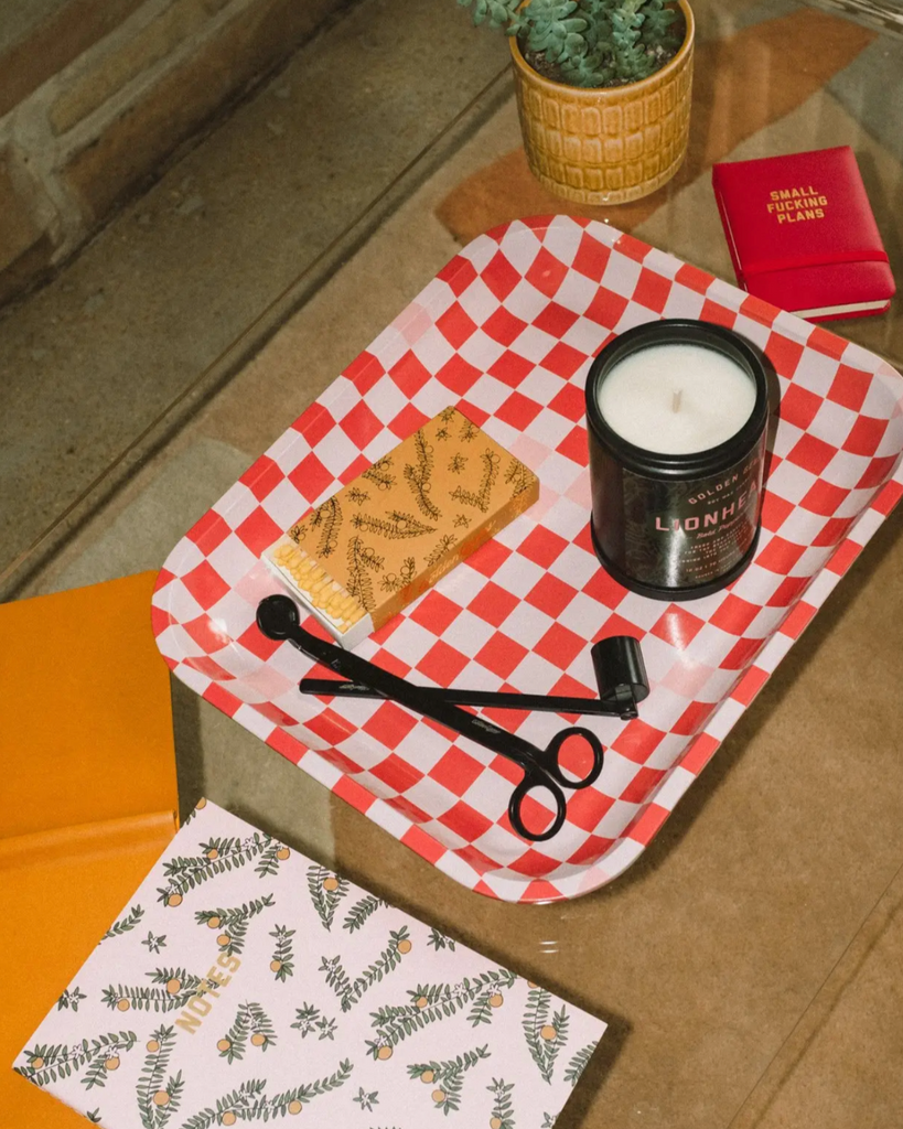 Large Red and pink checkered metal tray by Golden Gems USA sold by LE Monkey House