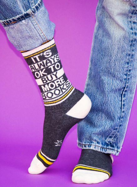 It's Always OK to Buy More Books Gym Socks Unisex by Gumball Poodle Sold at Le Monkey House