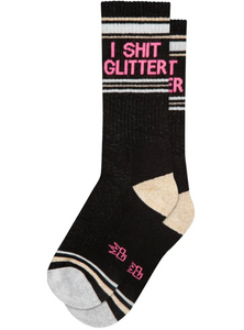 I Shit Glitter Gym Socks Unisex by Gumball Poodle Sold at Le Monkey House