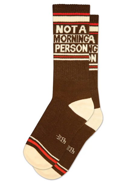 Not A Morning Person Gym Socks Unisex by Gumball Poodle Sold at Le Monkey House