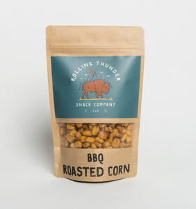 BARBECUE BBQ Flavor Roasted Corn Snacks by Rolling Thunder Snack Company American Heritage Brands Sold at Le Monkey House