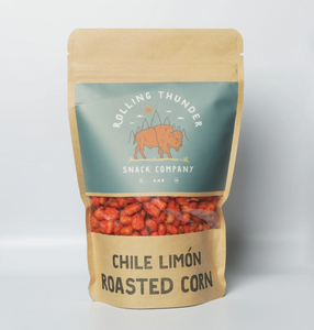 Chile Limon Chilli Lemon Flavored Roasted Corn Snacks by Rolling Thunder Snack Company American Heritage Brands Sold at Le Monkey House