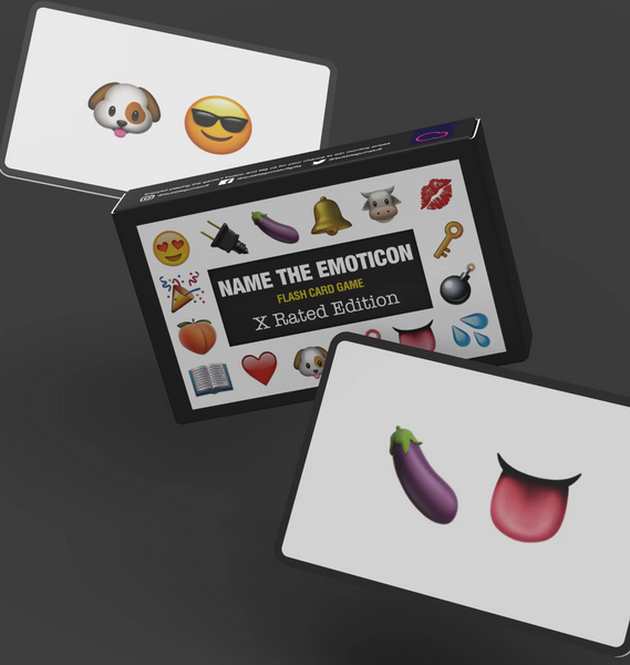 Name the emoticon flash card game X Rated Adult edition, by Bubblegum Stuff, Sold by Le Monkey House