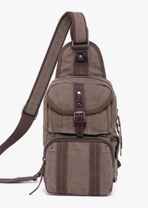 Sunset cove backpack, sling bag, canvas and leather shoulder bag, made by TSD Brand, Sold by Le Monkey House