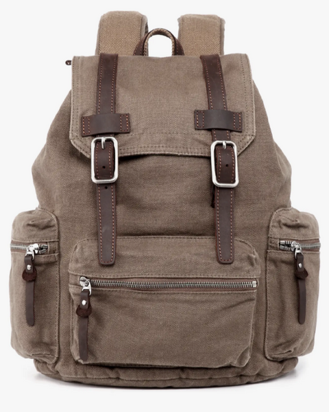 Silent trail canvas and leather backpack made by TSD brand, Sold at Le Monkey House - Brown