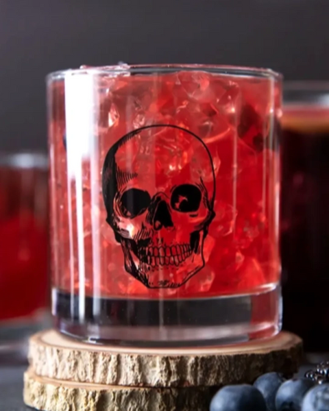 Black skull rocks whiskey glass by counter couture sold by Le Monkey House