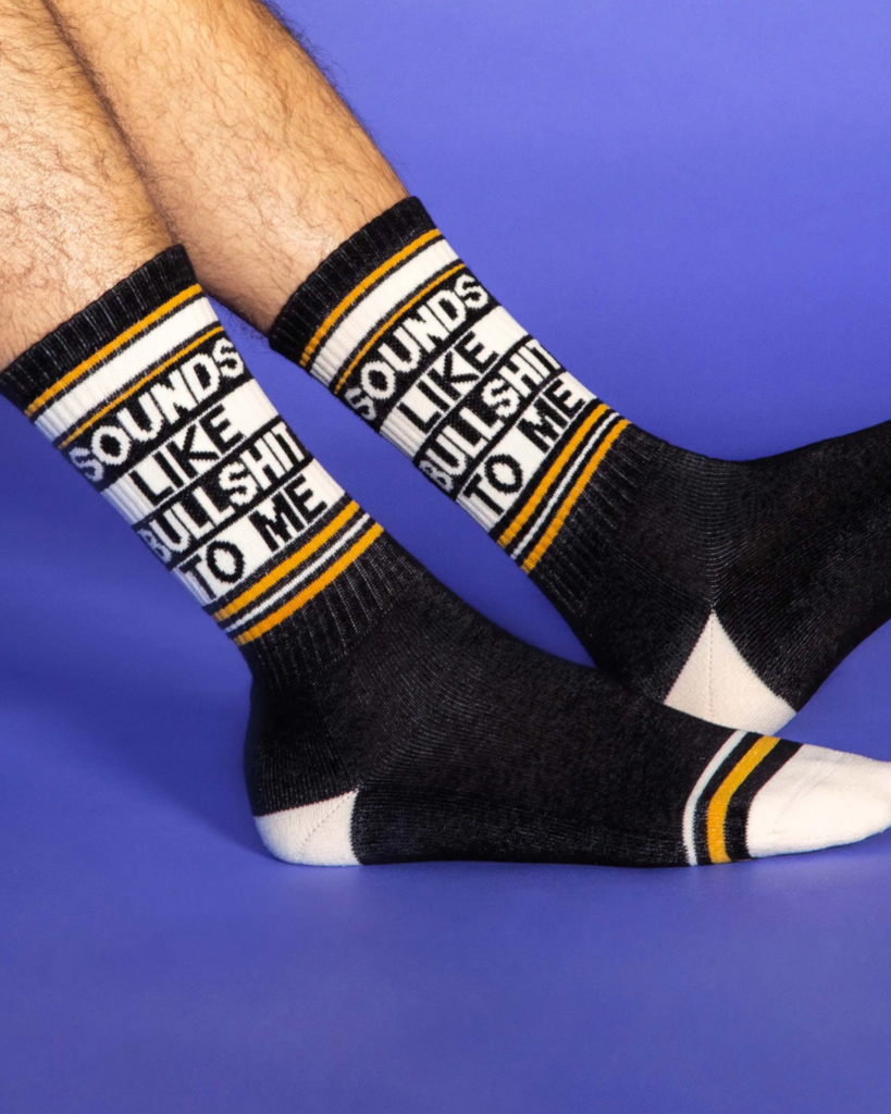 Sounds Like Bullshit To Me Unisex Gym Socks by Gumball Poodle Sold At Le Monkey House